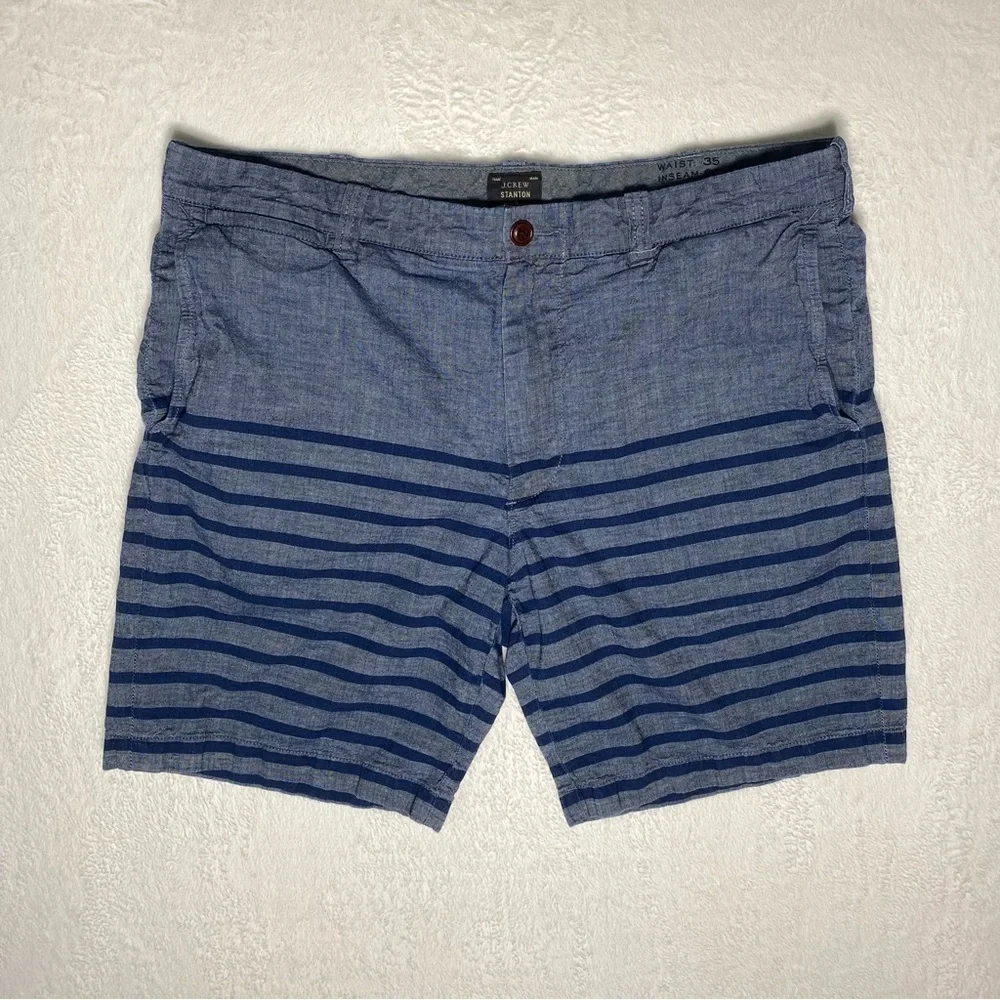 J. Crew Stanton Blue Stripe summer boat shorts 9” inseam‎ size 35 Cotton